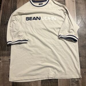 Sean John Cream and Blue Short Sleeve Tee
